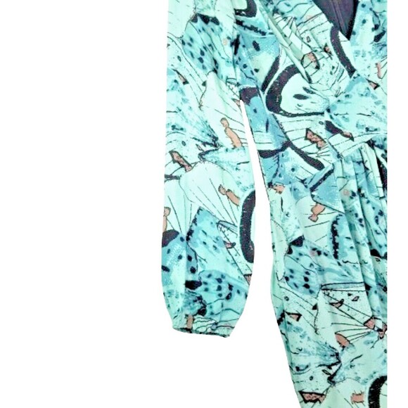 eShakti Women's Turquoise Print Sheath Midi Dress Sz Large 12 Long Sleeves - Picture 3 of 11